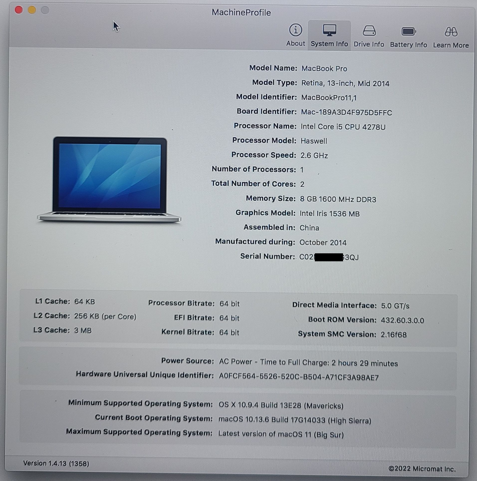 MacBook Pro 13" Retina 2014 A1502 i5 2.6GHz 8GB Logic Board 820-3476-A - Image 6