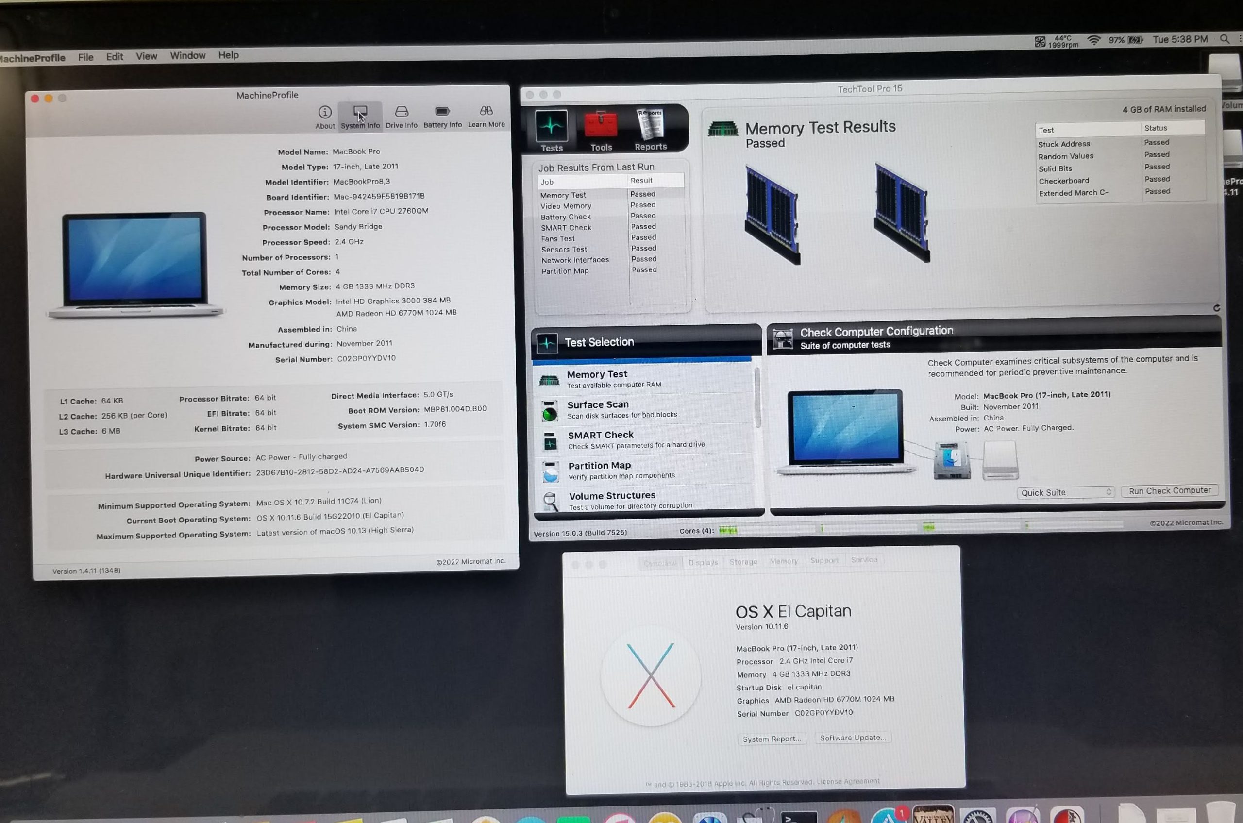 MacBook Pro 17 A1297 2011 i7 2.4GHz Logic Board GPU 6770M 1GB 820-2914-B TESTED - Image 8