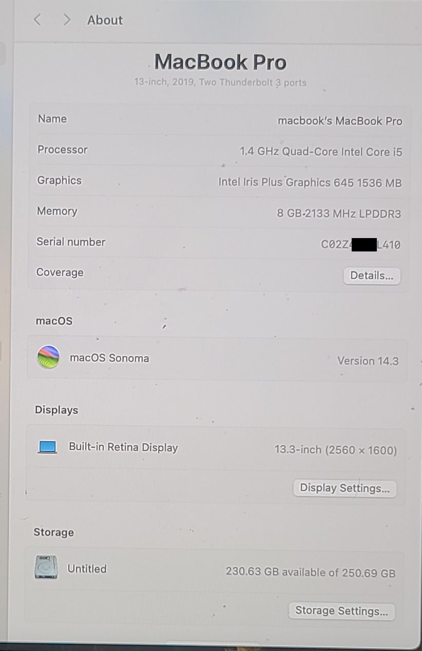 MacBook PRO A2159 2019 Logic Board 1.4GHz i5 8GB 256GB 820-01598-A + Touch ID - Image 8